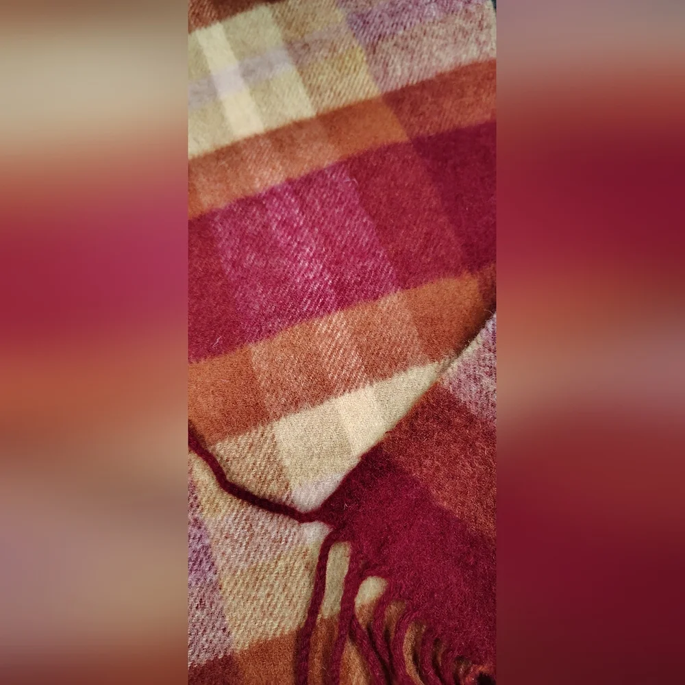 Checked Fringe Scarf in Red and Orange Men's Womens Unisex - Picture 9 of 10